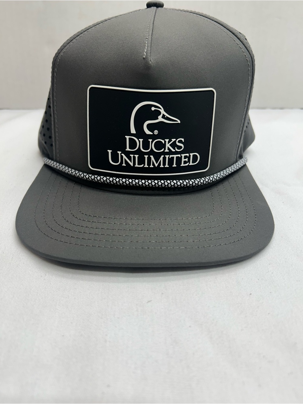 Ducks Unlimited Grey Perforated Performance Rope Hat Snapback Cap OSFM